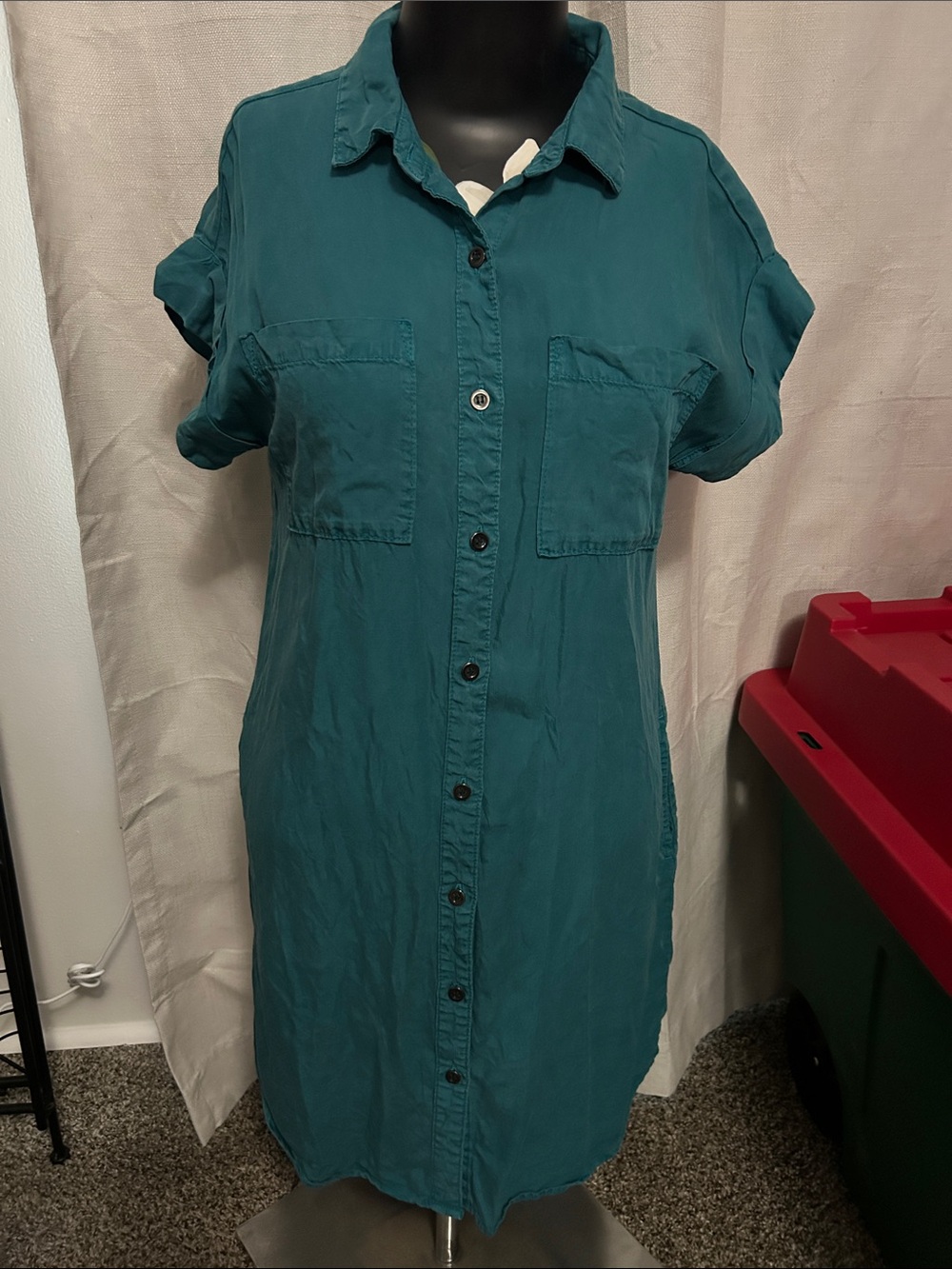 Velvet Heart Teal Button-Front Shirt Dress